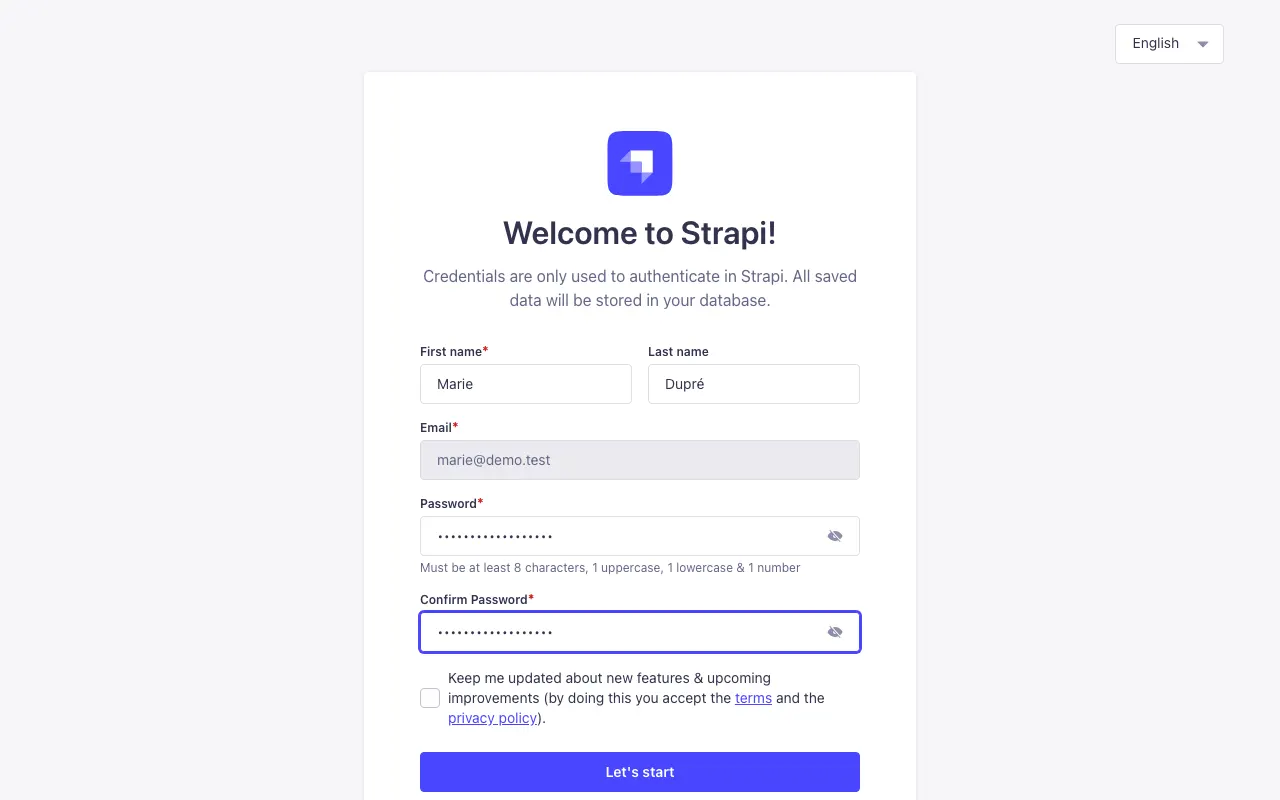 The page where you choose your password, with your name and e-mail already filled in