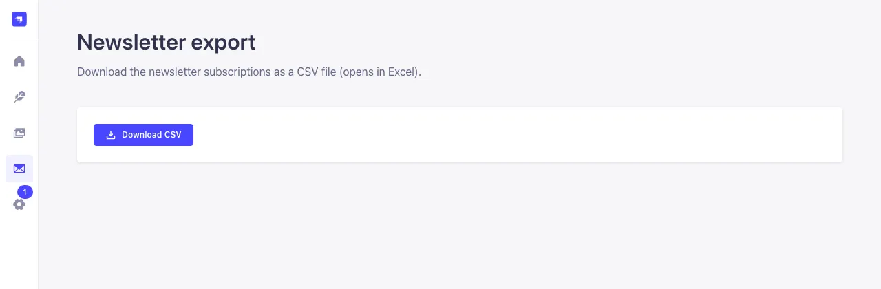 La page Newsletter export avec le bouton Download CSV